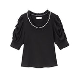 パールネックレス風リブトップス