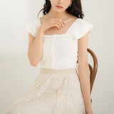 【メール便】スクエアネック袖フリルサマーニットトップス