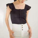 【メール便】スクエアネック袖フリルサマーニットトップス