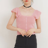 【メール便】スクエアネック袖フリルサマーニットトップス