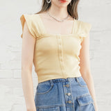 【メール便】スクエアネック袖フリルサマーニットトップス
