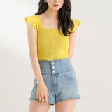 【メール便】スクエアネック袖フリルサマーニットトップス