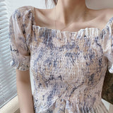 【メール便】総柄シャーリング半袖ブラウス