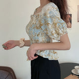 【メール便】総柄シャーリング半袖ブラウス