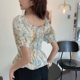 【メール便】総柄シャーリング半袖ブラウス