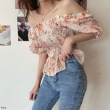 【メール便】総柄シャーリング半袖ブラウス