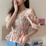 【メール便】総柄シャーリング半袖ブラウス