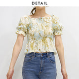 【メール便】総柄シャーリング半袖ブラウス