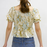 【メール便】総柄シャーリング半袖ブラウス