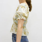 【メール便】総柄シャーリング半袖ブラウス