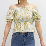 【メール便】総柄シャーリング半袖ブラウス