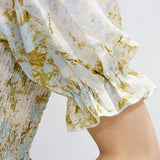 【メール便】総柄シャーリング半袖ブラウス