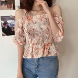 【メール便】総柄シャーリング半袖ブラウス