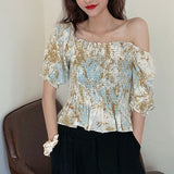 【メール便】総柄シャーリング半袖ブラウス