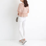 【メール便】フロントドロスト花柄ブラウス