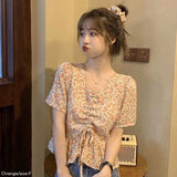 【メール便】フロントドロスト花柄ブラウス