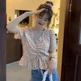 【メール便】フロントドロスト花柄ブラウス