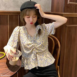 【メール便】フロントドロスト花柄ブラウス