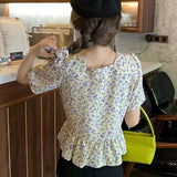 【メール便】フロントドロスト花柄ブラウス