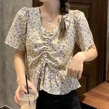 【メール便】フロントドロスト花柄ブラウス