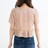 【メール便】フロントドロスト花柄ブラウス