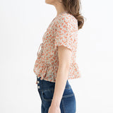 【メール便】フロントドロスト花柄ブラウス