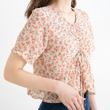 【メール便】フロントドロスト花柄ブラウス