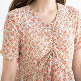 【メール便】フロントドロスト花柄ブラウス