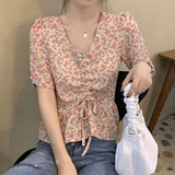 【メール便】フロントドロスト花柄ブラウス