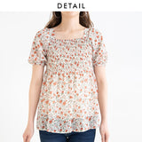 【メール便】花柄シャーリングペプラムブラウス