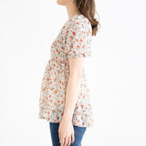 【メール便】花柄シャーリングペプラムブラウス