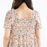 【メール便】花柄シャーリングペプラムブラウス