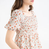 【メール便】花柄シャーリングペプラムブラウス