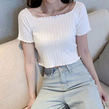 【メール便】リブニット短丈トップス