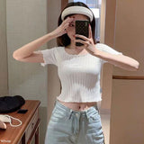 【メール便】リブニット短丈トップス