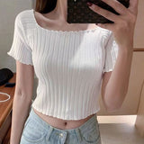 【メール便】リブニット短丈トップス