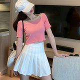 【メール便】リブニット短丈トップス