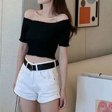 【メール便】リブニット短丈トップス