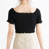 【メール便】リブニット短丈トップス