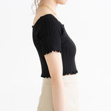 【メール便】リブニット短丈トップス