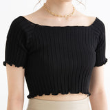 【メール便】リブニット短丈トップス