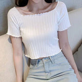 【メール便】リブニット短丈トップス