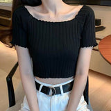 【メール便】リブニット短丈トップス