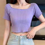 【メール便】リブニット短丈トップス