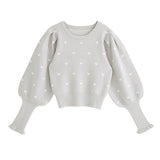 ハートボリューム袖ニットトップス