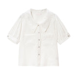 【メール便】刺繍襟胸ポケットブラウス