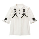 【メール便】レースアップフリルリボンブラウス