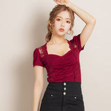 【メール便】レース切り替えカットソートップス