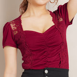 【メール便】レース切り替えカットソートップス