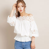 【大きいサイズ】フラワーレースオフショルブラウス